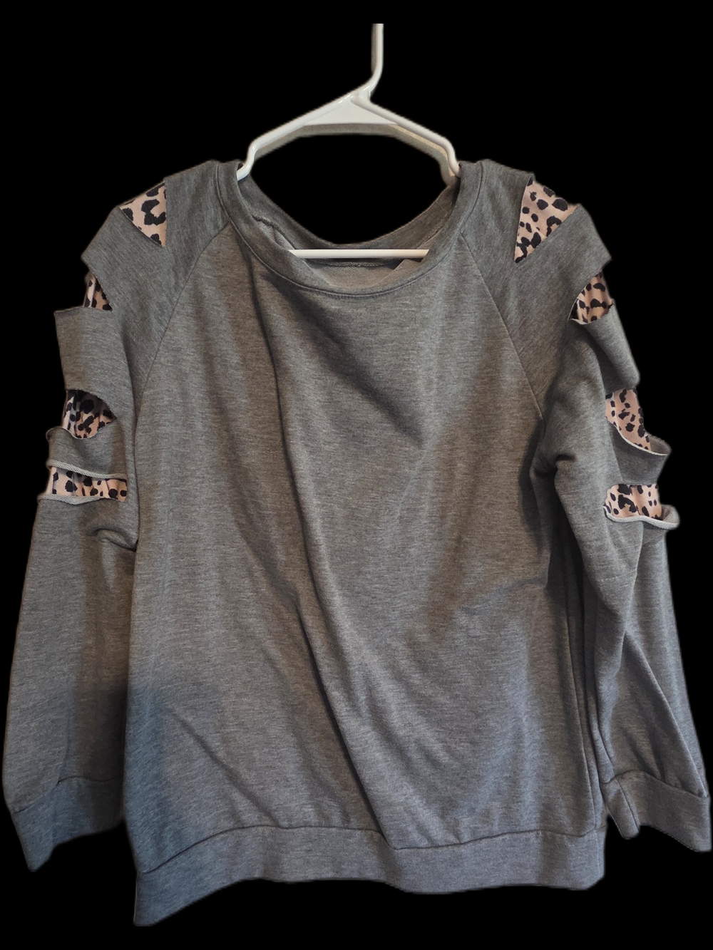 Grey Cutout Sweatshirt with Leopard Trim
